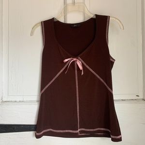 Brown/Pink Contrast Stitch Tank Top